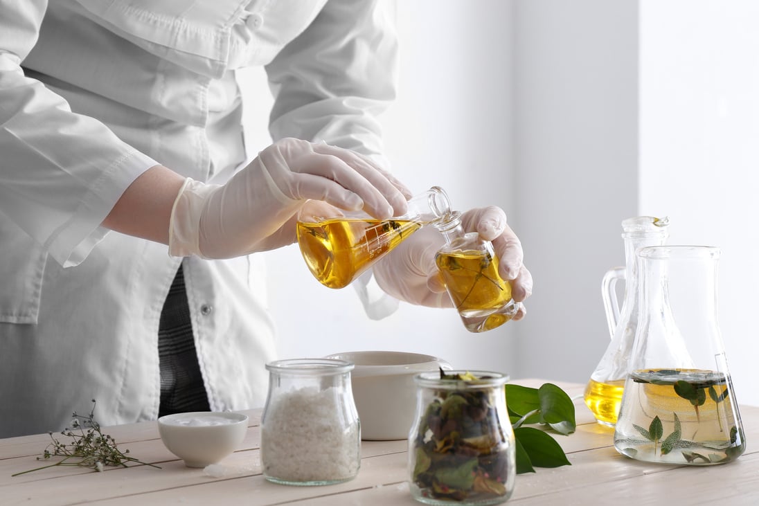 Beautician Preparing Natural Cosmetics, Closeup